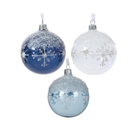 Glass Bauble Snowflake With Snow Top Assorted 8cm (080574)