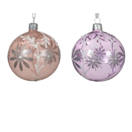 Glass Bauble Flower Borded With Leaf Top Assorted 8cm (080583)