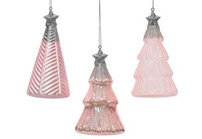 Glass Tree With Star Top Blush Pink Assorted 12.6cm (121724)