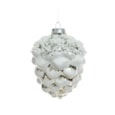 Glass Pinecone With Beads White 9cm (125668)