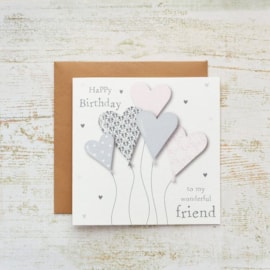 Friend Birthday With Patterned 3d Hearts Card (4FR226)