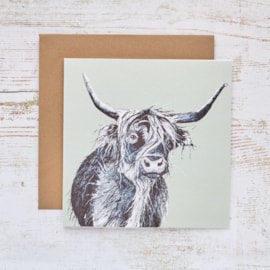 Highland Cow Pale Green & Grey Card (4HL290)