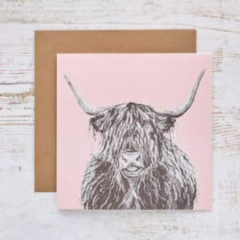 Highland Cow Pale Pink & Grey Card (4HL291)