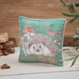 Woodland Rustic Hedgehog Cushion Green Velour (4WR100)