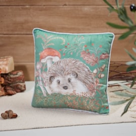 Woodland Rustic Hedgehog Cushion Green Velour (4WR100)