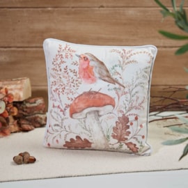 Woodland Rustic Robin Cushion White Velour (4WR101)