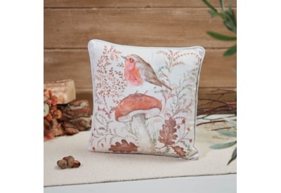 Woodland Rustic Robin Cushion White Velour (4WR101)