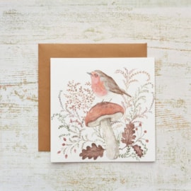 Woodland Rustic Robin On Mushroom Card (4WR133)