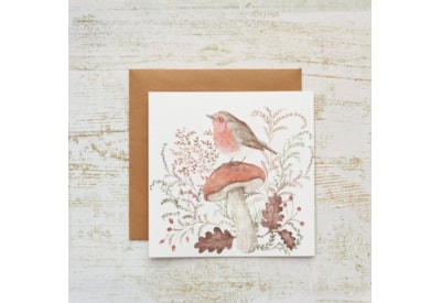 Woodland Rustic Robin On Mushroom Card (4WR133)