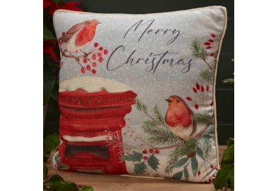 Christmas Robin Cushion Pale Blue (4XA232)