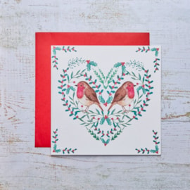 Robin White With Holly Heart Christmas Card (4XS0078)