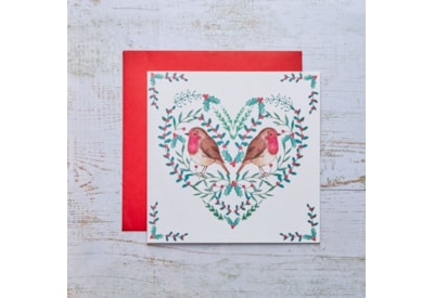 Robin White With Holly Heart Christmas Card (4XS0078)