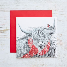 Highland Cow With Robin Christmas Card (4XS0217)