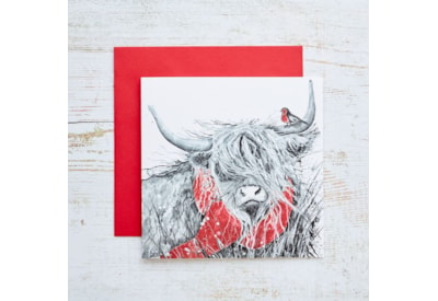 Highland Cow With Robin Christmas Card (4XS0217)