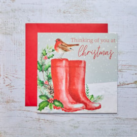 Robin With Red Wellies Christmas Card (4XS959)