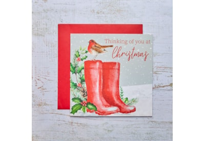 Robin With Red Wellies Christmas Card (4XS959)