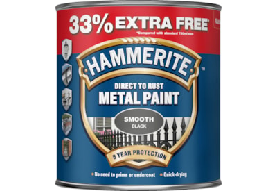 Hammerite Smooth Paint Black+33% 750ml (5158235)