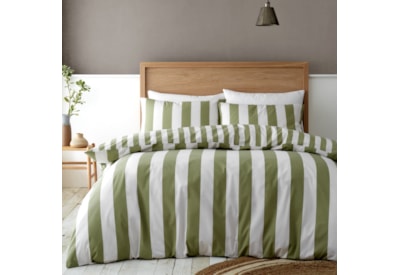 Catherine Lansfield Cove Stripe Duvet Set Green King (BD/58100/W/KQS/GR)