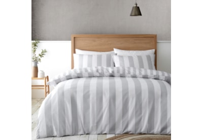 Catherine Lansfield Cove Stripe Duvet Set Silver King (BD/58100/W/KQS/SI)