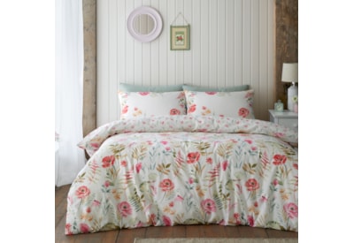 Catherine Lansfield Ella Poppy Duvet Set Cream King (BD/58491/W/KQS/CR)