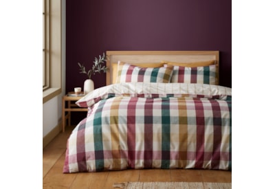 Catherine Lansfield Autumn Check Duvet Set Plum King (BD/58948/W/KQS/PLU)