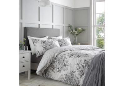 Catherine Lansfield Elinda Floral Duvet Set Grey Double (BD/59230/W/DQS/GY)