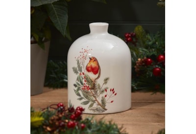 Xmas Robin Vase White (7XA183)