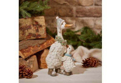 Xmas Duck & Baby Ornament White (7XA218)