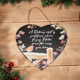 Xmas Slate Robin Heart Hanger (7XS927)