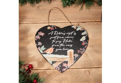 Xmas Slate Robin Heart Hanger (7XS927)