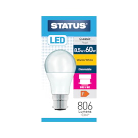 Status 8.5w Led Gls B22 Warm White Dimmable Bulb (8.5SLDGWB22P1B10)