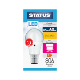 Status 8.5w Led Gls B22 Warm White Sensor Bulb (8.5SLSENWB221B10)