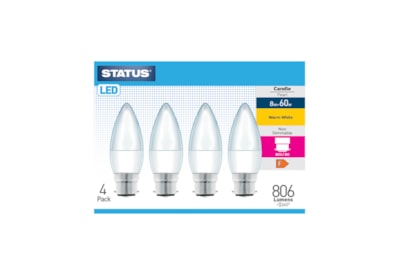 Status 8w Led B22 Candle Warm White Bulb 4pk (8SLCWB22P4B5)