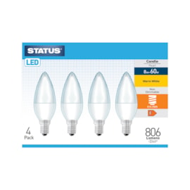 Status 8w Led E14 Candle Warm White Bulb 4pk (8SLCWE14P4B5)