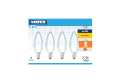 Status 8w Led E14 Candle Warm White Bulb 4pk (8SLCWE14P4B5)