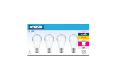 Status 9w Led Gls B22 Warm White Bulb 4pk (9SLGWB22P4B5)