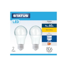 Status 9w Led Gls E27 Warm White Bulb 2pk (9SLGWE27P2B10)