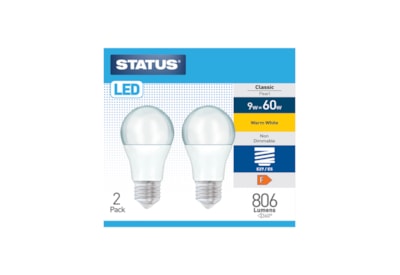 Status 9w Led Gls E27 Warm White Bulb 2pk (9SLGWE27P2B10)