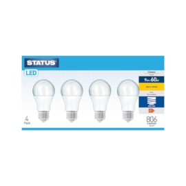 Status 9w Led Gls E27 Warm White Bulb 4pk (9SLGWE27P4B5)