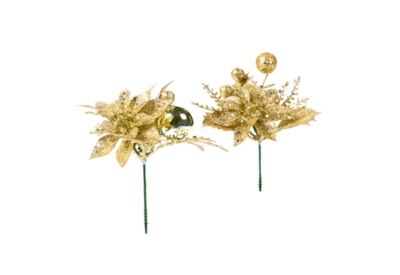 Premier Gold Poinsettia Pick Asstd 18cm (AC187148)