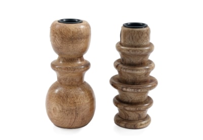 Wooden Ribbed Candle Holder 12.5 (CH6408)