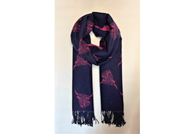 Butterfly Fashion Reversible Highland Cow Scarf Navy/fushia