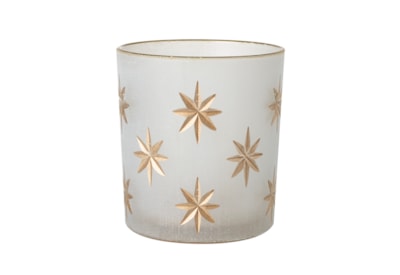 Heaven Sends Frosted Glass Gold Stars T-light Holder (DDG526A)