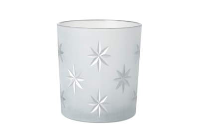 Heaven Sends Frosted Glass Silver Stars T-light Holder (DDG526B)