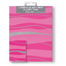 Simon Elvin Pink/silver Wrap 2 Sheets & Tags (2585)