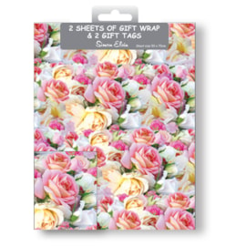 Simon Elvin Roses Wrap 2 Sheets & Tags (2622)