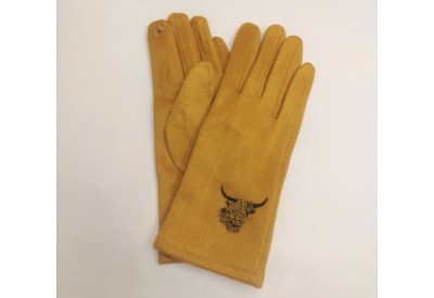 Butterfly Fashion Highland Cow Gloves Mustard