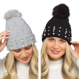 Ladies Knitted Brushed Hat With Pom Pom (GL1155)