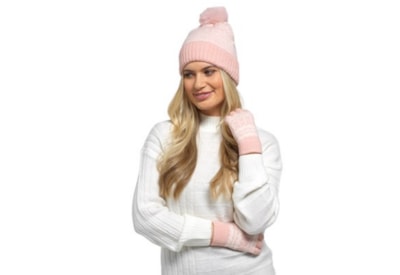 Ladies Fairisle Knitted Hat & Glove Set w Pom Pom (GL1188)