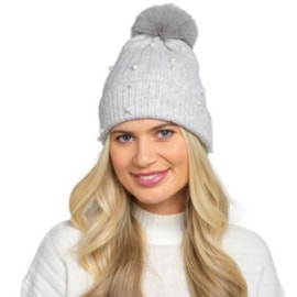 Ladies Ribbed Hat w Pearl/sequin & Pom Pom (GL1194)